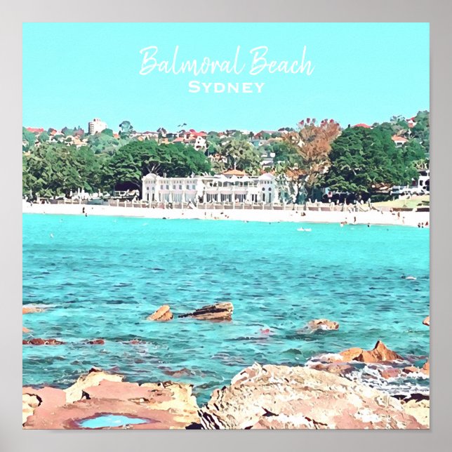 Affiche Sydney Balmoral Beach rétro Bathons Pavillon (Devant)