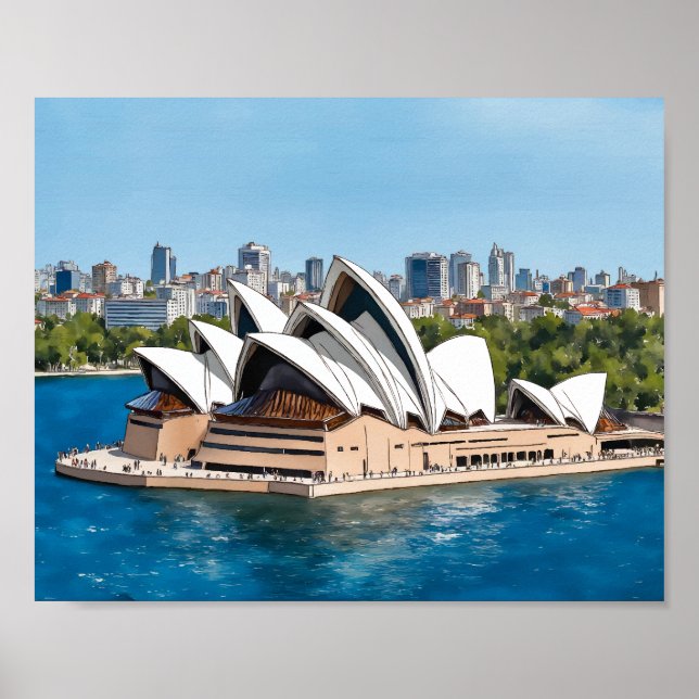 Affiche Sydney Opera House Australie Aquarelle (Devant)
