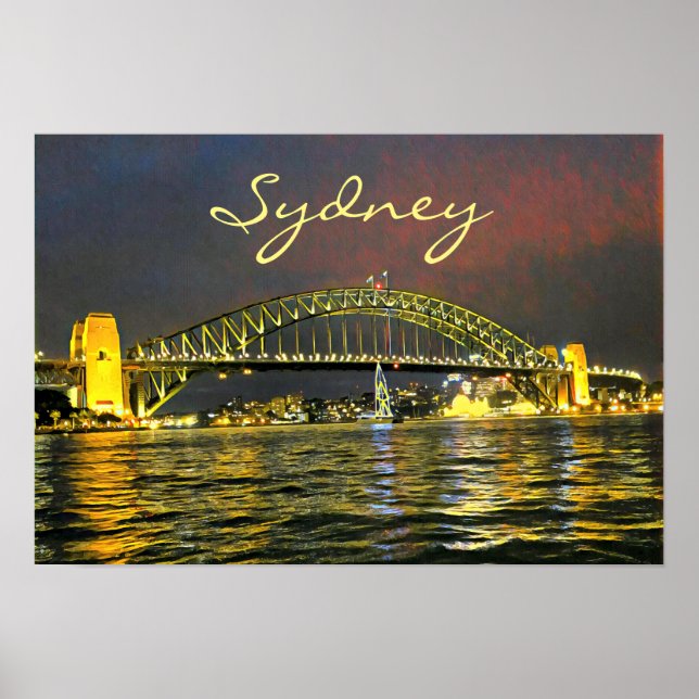 Affiche Sydney par nuit Harbour Bridge Australie voyage (Devant)