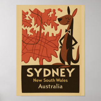 Affiche Sydney Retro Map Travel Vintage 1950 Cartoon Art