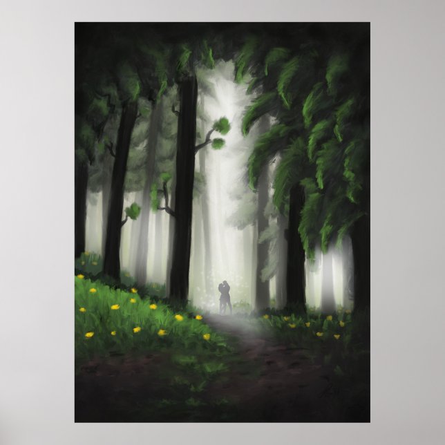 Affiche Sylvan Serenity : Forêt verte majestueuse avec Dis (Devant)