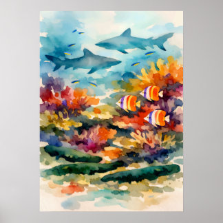 Affiche Symbiose des récifs coralliens - Art à l'aquarelle