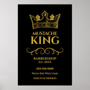 Affiche Symbole 24x36 Gold Crown King Mustache Barbershop