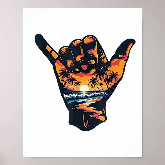 Affiche SYMBOLE À LA MAIN Aloha Surf de surf Vacances d'ét (Devant)