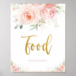 Affiche Symbole alimentaire Chic Blush Rose Floral Gold Fo