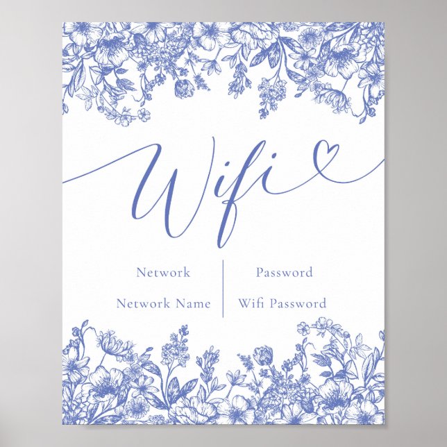 Affiche SYMBOLE AQUATIQUE Fleurs Bleues Botaniques Florale (Devant)