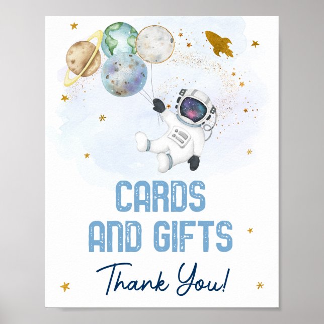 Affiche Symbole Astronaut Space Blue Gold Cartes & Cadeaux (Devant)