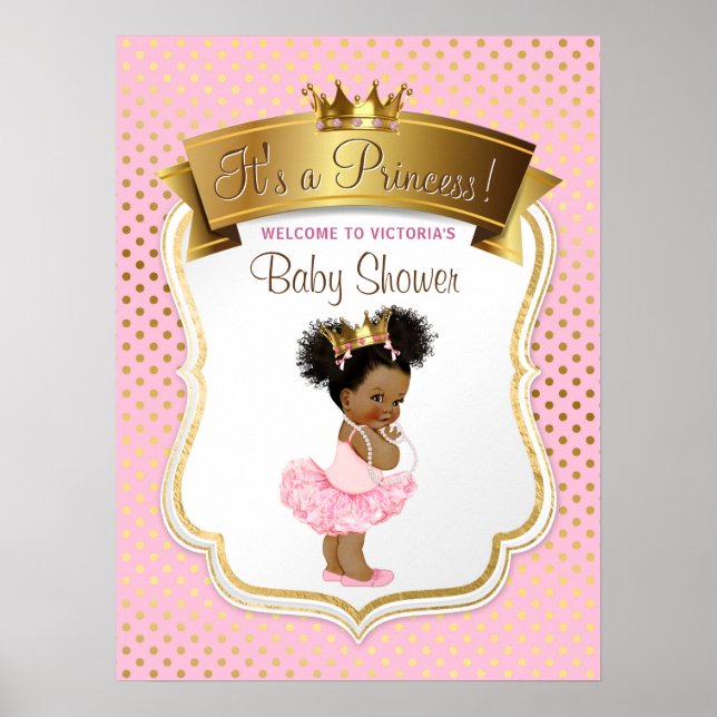 Affiche SYMBOLE Baby shower Afro-Américain Princesse (Devant)