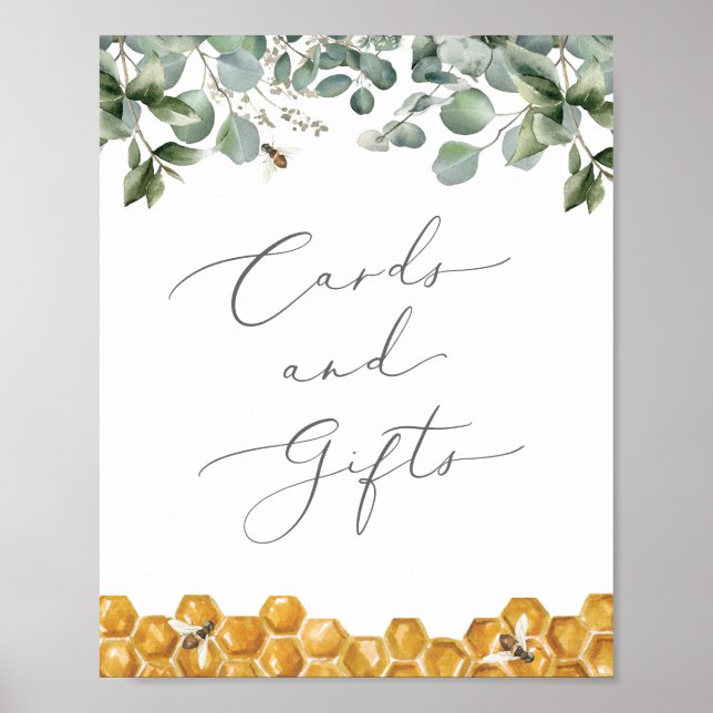 Affiche Symbole Baby shower Bee Greenery Cartes et cadeaux (Devant)