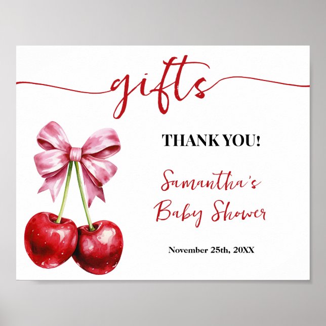 Affiche Symbole Baby shower cadeau Cherry Pink Coquette (Devant)