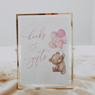 Affiche Symbole Baby shower de l'ours en peluche rose