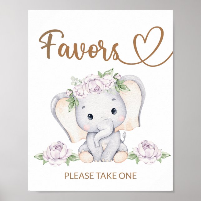 Affiche Symbole Baby shower des Faveurs de l'éléphant bébé (Devant)