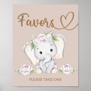 Affiche Symbole Baby shower des Faveurs de l'éléphant bébé