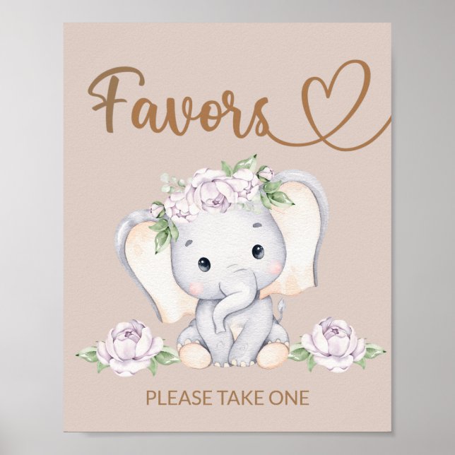 Affiche Symbole Baby shower des Faveurs de l'éléphant bébé (Devant)
