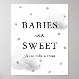 Affiche Symbole Baby shower des nuages gris et étoiles