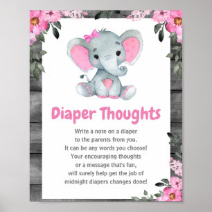 Affiche Symbole Baby shower des pensées de couche éléphant