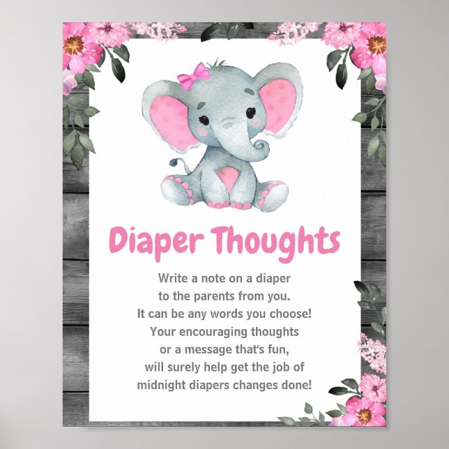 Affiche Symbole Baby shower des pensées de couche éléphant (Devant)