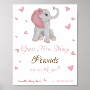Affiche Symbole Baby shower Eléphant Rose Cute