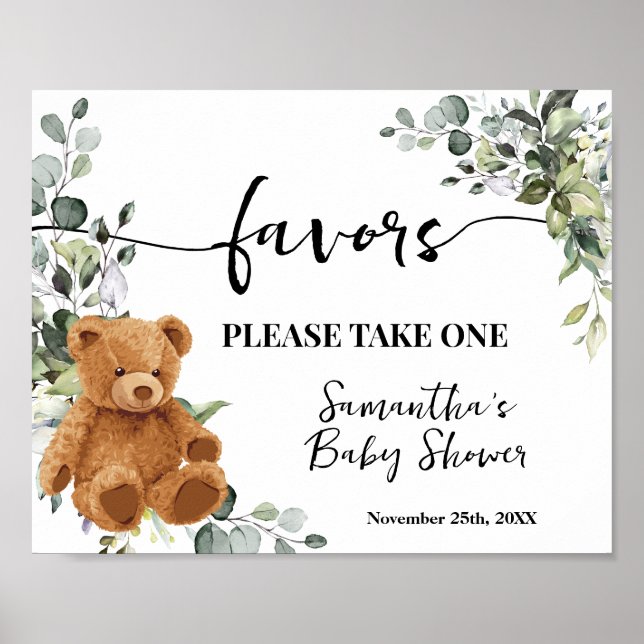 Affiche Symbole Baby shower Eucalyptus vert Ours (Devant)