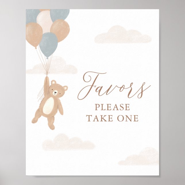 Affiche Symbole Baby shower Favoris de l'ours en peluche (Devant)