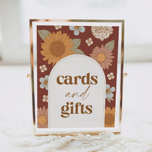 Affiche Symbole Baby shower Fleur sauvage rétro Cartes et 