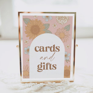 Affiche Symbole Baby shower Fleur sauvage rétro Cartes et