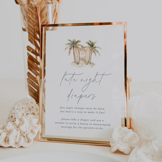 Affiche SYMBOLE Baby shower Surf côtier Late Night Diapers (Créateur téléchargé)