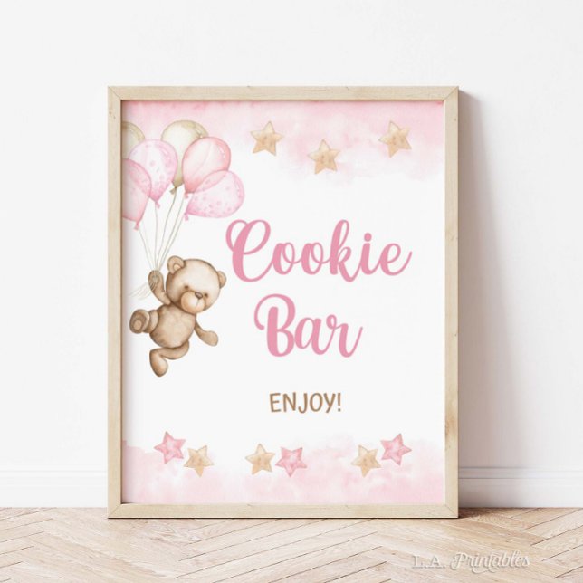 Affiche Symbole bar-biscuits Pink Teddy Bear Party, Douche (Cookie Bar Sign, Pink Teddy Bear Theme, Baby Girl Shower, Girls Birthday)