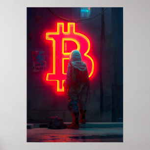 Affiche SYMBOLE Bitcoin Cyber City Neon