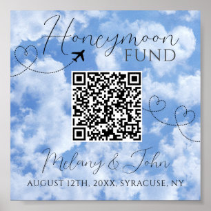 Affiche Symbole blanc et bleu élégant QR Code Honeymoon Fu