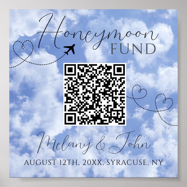 Affiche Symbole blanc et bleu élégant QR Code Honeymoon Fu (Devant)