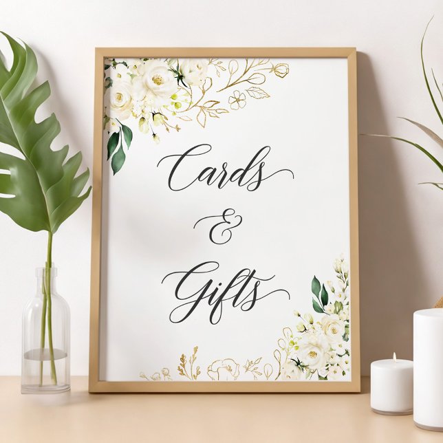 Affiche Symbole blanc Peony Gold Floral Cartes et cadeaux (Créateur téléchargé)