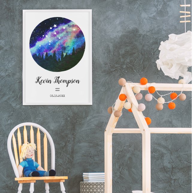 Affiche Symbole bleu Constellation Aquarius Horoscope Cade (Créateur téléchargé)