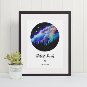 Affiche Symbole bleu Constellation Taurus Horoscope Cadeau