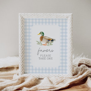 Affiche Symbole bleu En vichy Baby shower canard Faveurs