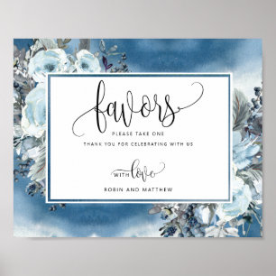 Affiche Symbole bleu et blanc Aquarelle et Fleurs Faveurs