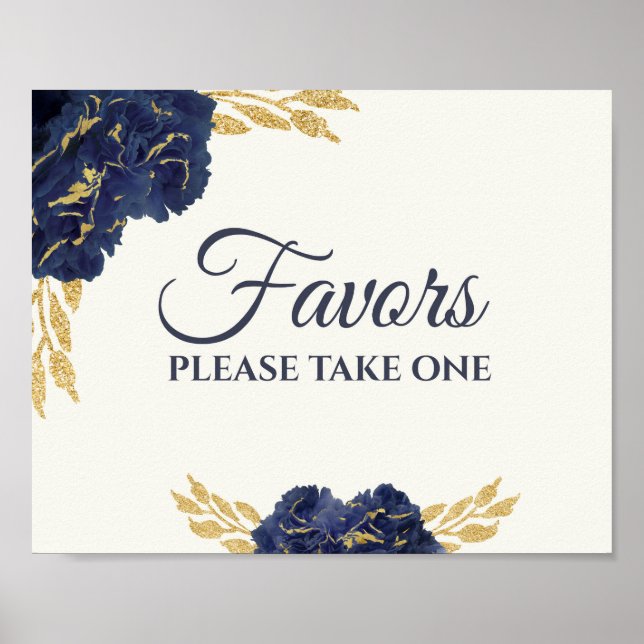 Affiche Symbole bleu marine Gold Floral Wedding Favors 8x1 (Devant)