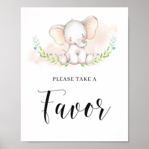 Affiche Symbole bleu rose Eléphant Baby shower Favoriser P