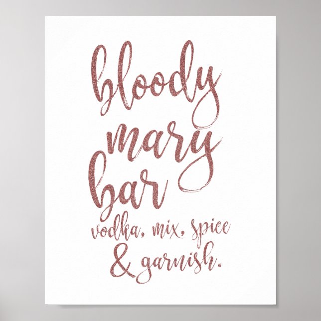 Affiche Symbole Bloody Mary Bar Rose Gold Parties scintill (Devant)