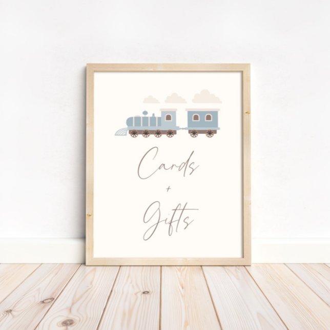 Affiche Symbole Blue Boys Train Anniversaire Cartes et Cad (An adorable party table accent  piece for your little ones cards and gifts!)