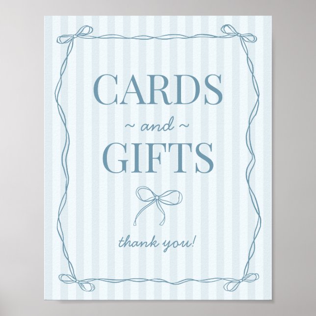 Affiche Symbole Blue Coquette Bow Pastel Cartes et Cadeaux (Devant)