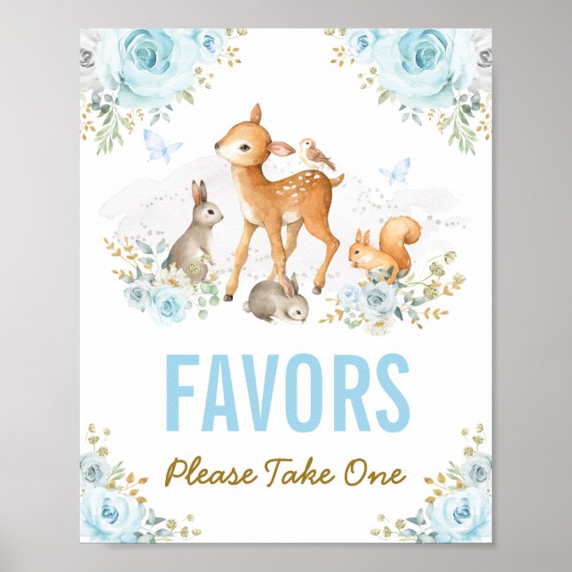 Affiche Symbole Blue Gold Floral Woodland Animaux Faveurs (Devant)