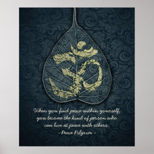 Affiche Symbole Bodhi Leaf & Gold OM Yoga Citations de méd