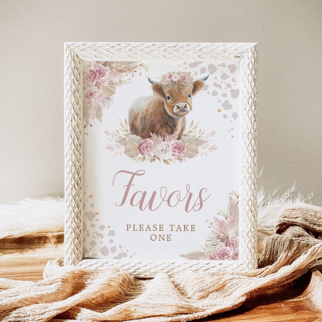 Affiche Symbole Boho Blush Rose Highland Cow Faveurs (Créateur téléchargé)