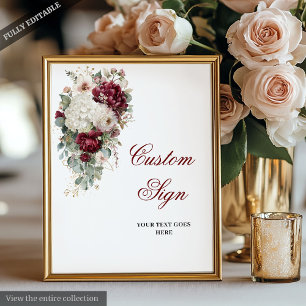 Affiche Symbole Boho Bourgogne Blanc Floral Mariage