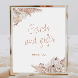 Affiche Symbole Boho Citrouille Baby shower Cartes Et Cade