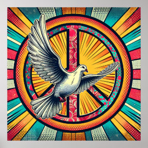 Affiche Symbole Boho Retro Dove and Peace
