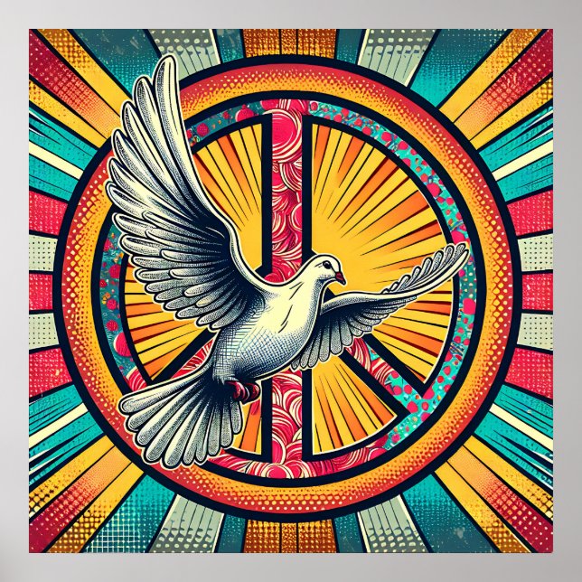Affiche Symbole Boho Retro Dove and Peace (Devant)