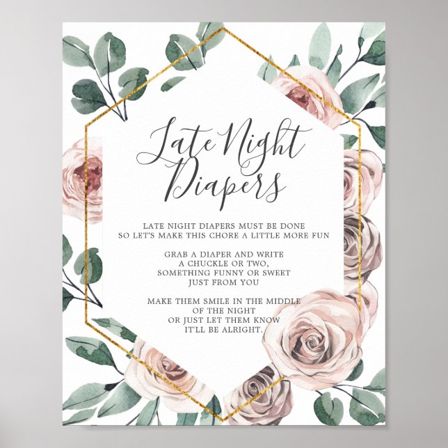 Affiche Symbole Boho Rose Baby shower tard la nuit Diaposi (Devant)