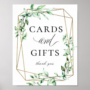 Affiche Symbole cadeau de cartes géométriques vertes or
